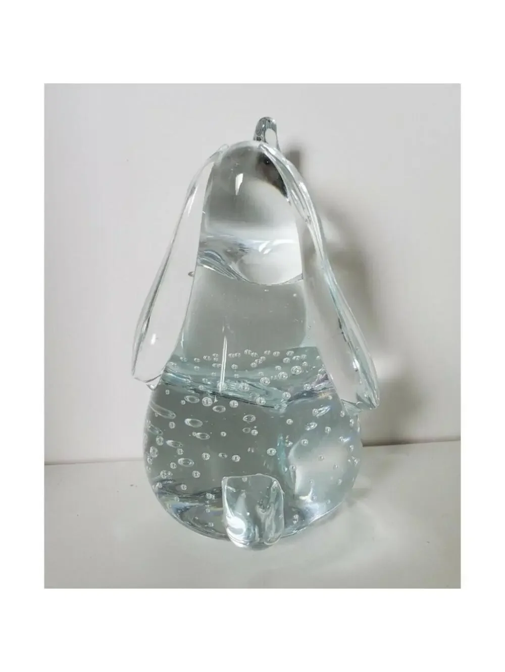 Clear Bullicante Art Glass Elephant Paperweight Figurine Decor Trunk up 4.5”